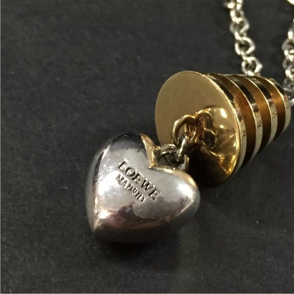 LOEWE Silver and Gold Tone Heart Pendant Necklace with Box - Picture 5 of 7